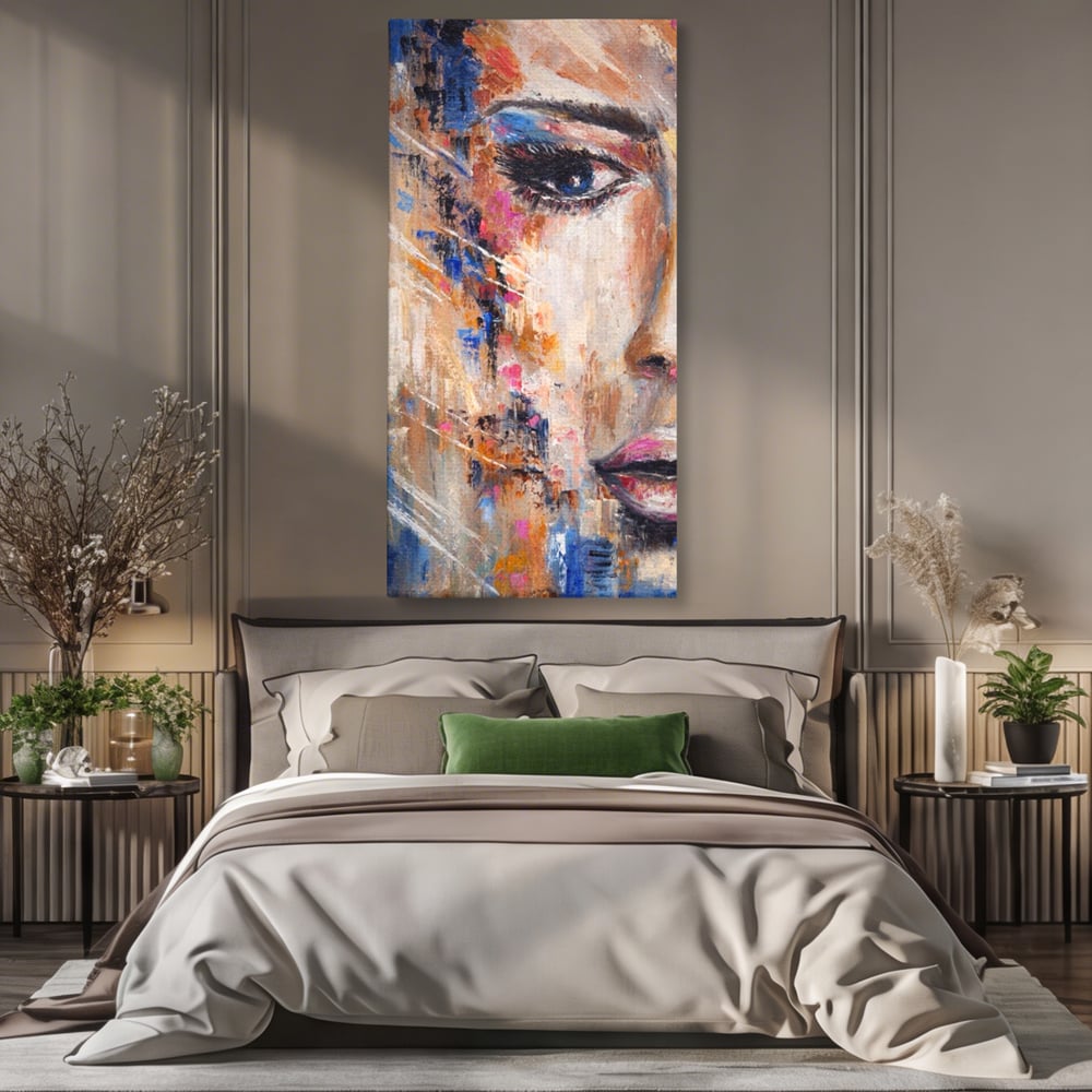 Leinwandbilder LuxCanva Premium Leinwandbilder® A1363, Portrait Blau, Wohnen, Frau, Chip, Mehrfarbig, Schönheit, Schlafzimmer, Lebendige Farben