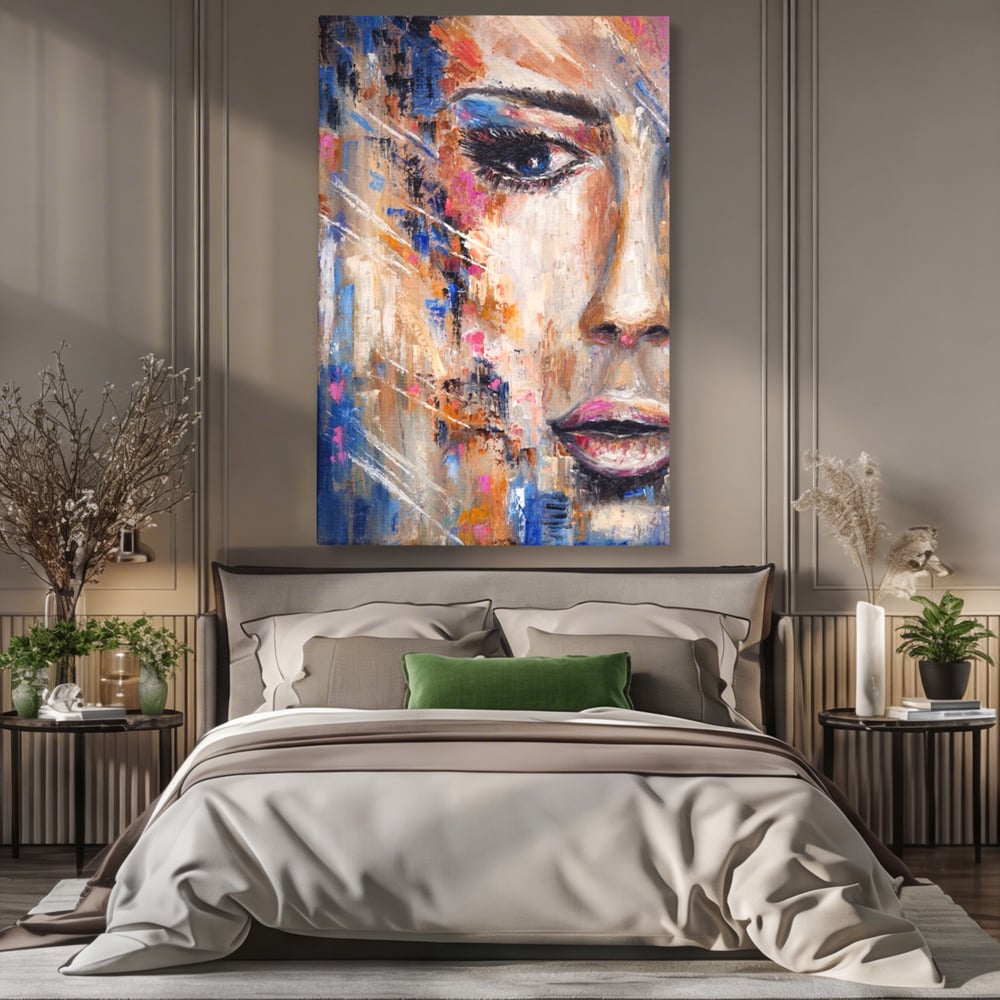 Leinwandbilder LuxCanva Premium Leinwandbilder® A1363, Portrait Blau, Wohnen, Frau, Chip, Mehrfarbig, Schönheit, Schlafzimmer, Lebendige Farben