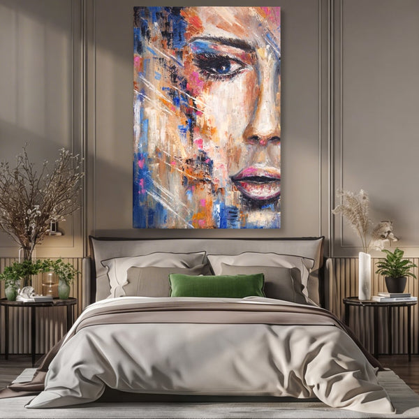 Leinwandbilder LuxCanva Premium Leinwandbilder® A1363, Portrait Blau, Wohnen, Frau, Chip, Mehrfarbig, Schönheit, Schlafzimmer, Lebendige Farben