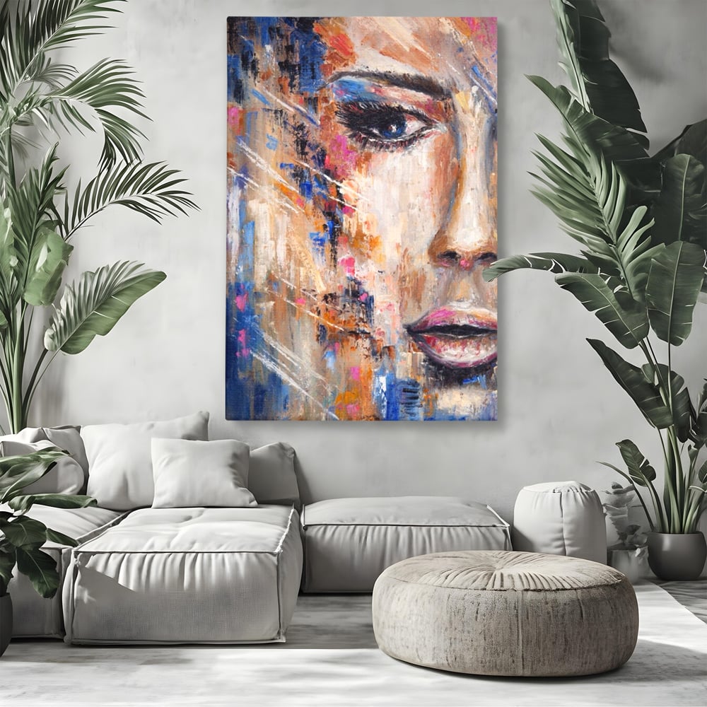 Leinwandbilder LuxCanva Premium Leinwandbilder® A1363, Portrait Blau, Wohnen, Frau, Chip, Mehrfarbig, Schönheit, Schlafzimmer, Lebendige Farben