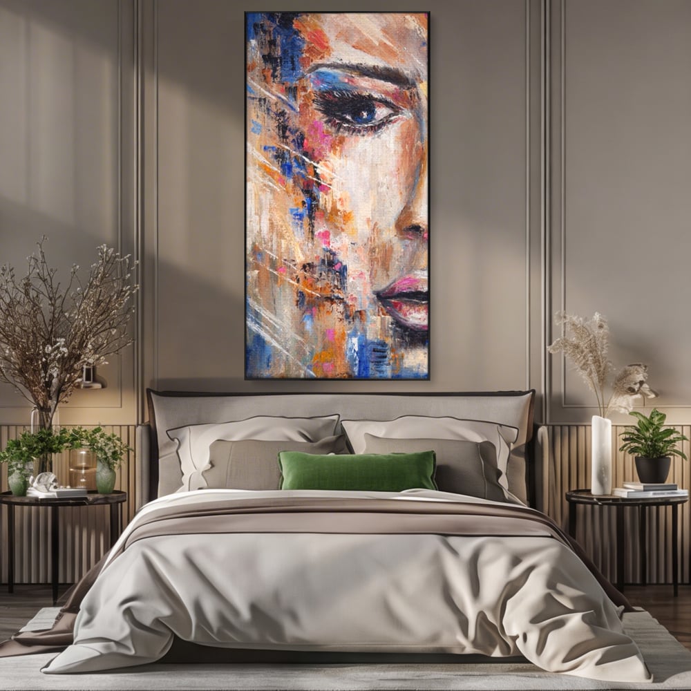 Leinwandbilder LuxCanva Premium Leinwandbilder® A1363, Portrait Blau, Wohnen, Frau, Chip, Mehrfarbig, Schönheit, Schlafzimmer, Lebendige Farben