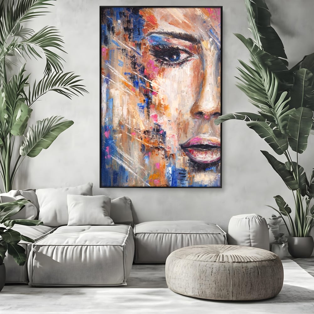 Leinwandbilder LuxCanva Premium Leinwandbilder® A1363, Portrait Blau, Wohnen, Frau, Chip, Mehrfarbig, Schönheit, Schlafzimmer, Lebendige Farben