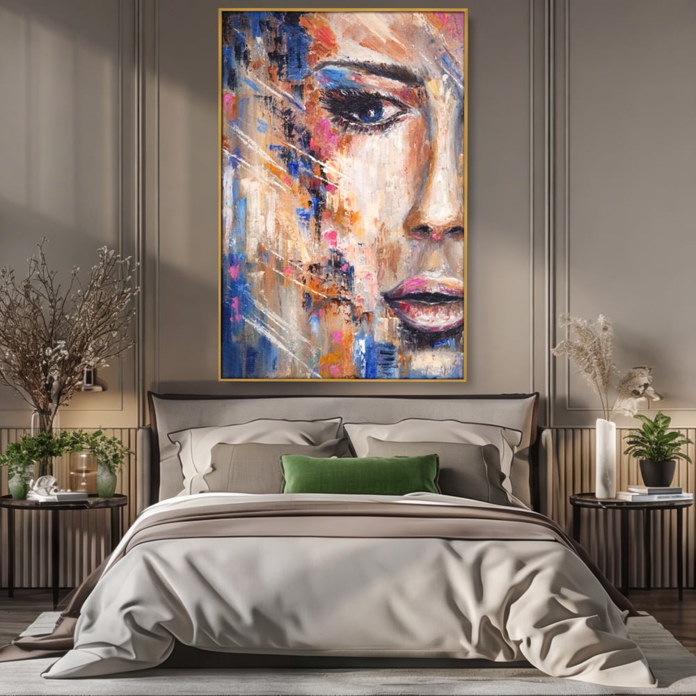 Leinwandbilder LuxCanva Premium Leinwandbilder® A1363, Portrait Blau, Wohnen, Frau, Chip, Mehrfarbig, Schönheit, Schlafzimmer, Lebendige Farben