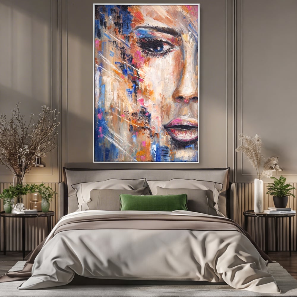Leinwandbilder LuxCanva Premium Leinwandbilder® A1363, Portrait Blau, Wohnen, Frau, Chip, Mehrfarbig, Schönheit, Schlafzimmer, Lebendige Farben