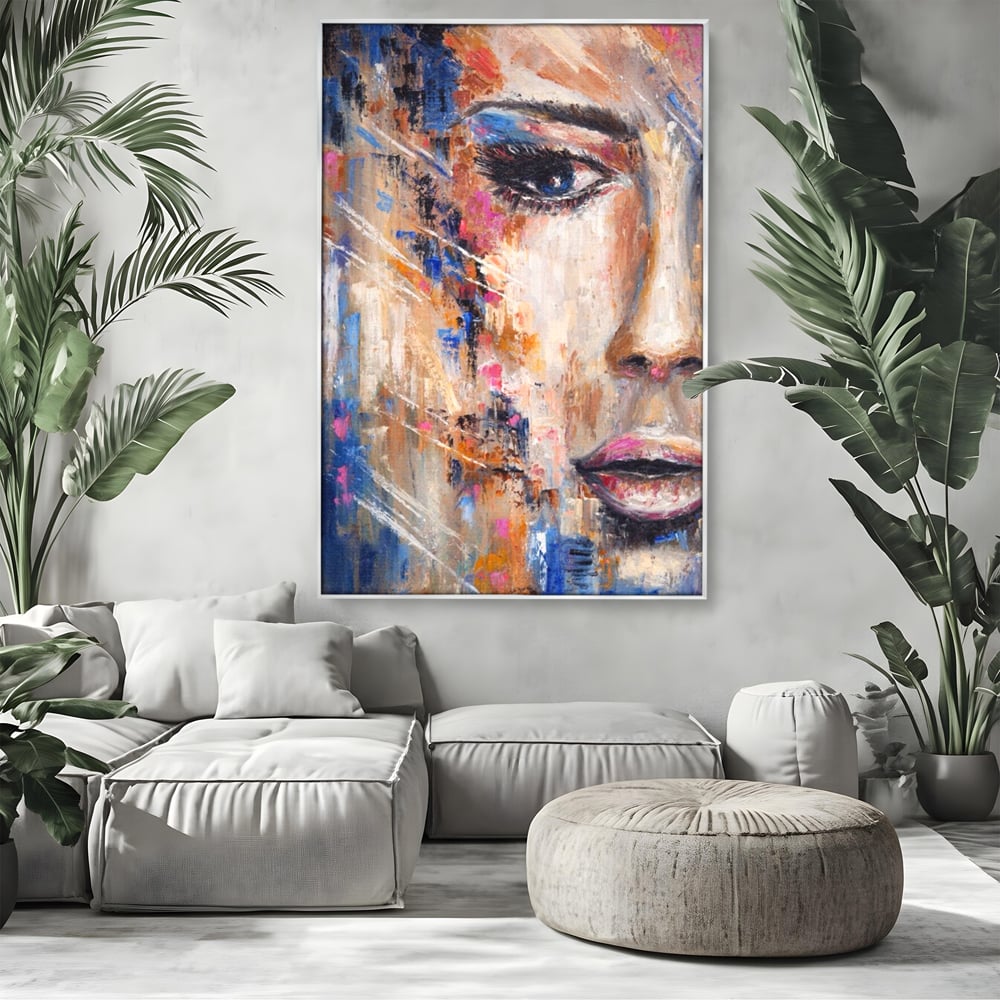 Leinwandbilder LuxCanva Premium Leinwandbilder® A1363, Portrait Blau, Wohnen, Frau, Chip, Mehrfarbig, Schönheit, Schlafzimmer, Lebendige Farben