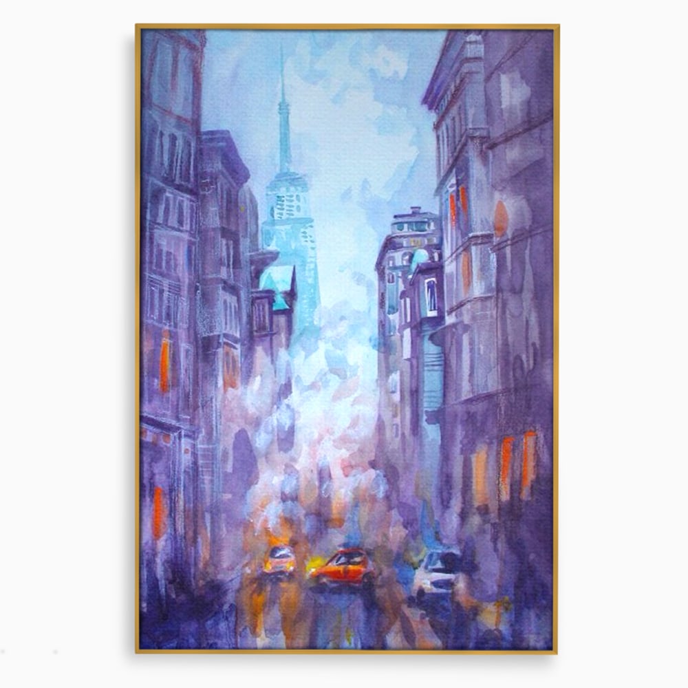 Tablou Canvas Premium LuxCanva® A1364, Orange Car , Living, Masina, Portocaliu, Oras, Dormitor, Culori Vibrante