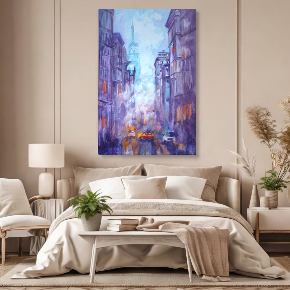 Tablou Canvas Premium LuxCanva® A1364, Orange Car , Living, Masina, Portocaliu, Oras, Dormitor, Culori Vibrante