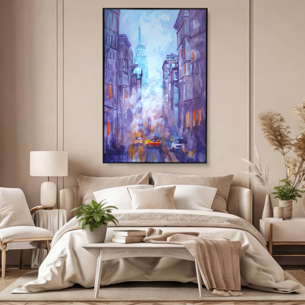 Tablou Canvas Premium LuxCanva® A1364, Orange Car , Living, Masina, Portocaliu, Oras, Dormitor, Culori Vibrante