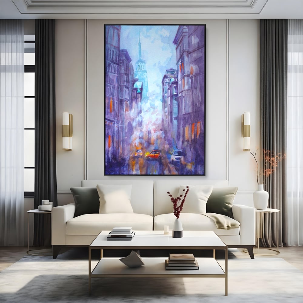 Tablou Canvas Premium LuxCanva® A1364, Orange Car , Living, Masina, Portocaliu, Oras, Dormitor, Culori Vibrante