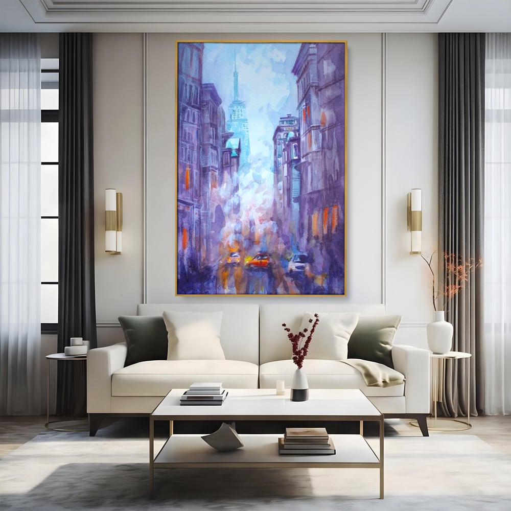 Tablou Canvas Premium LuxCanva® A1364, Orange Car , Living, Masina, Portocaliu, Oras, Dormitor, Culori Vibrante
