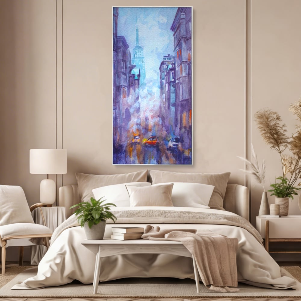 Tablou Canvas Premium LuxCanva® A1364, Orange Car , Living, Masina, Portocaliu, Oras, Dormitor, Culori Vibrante