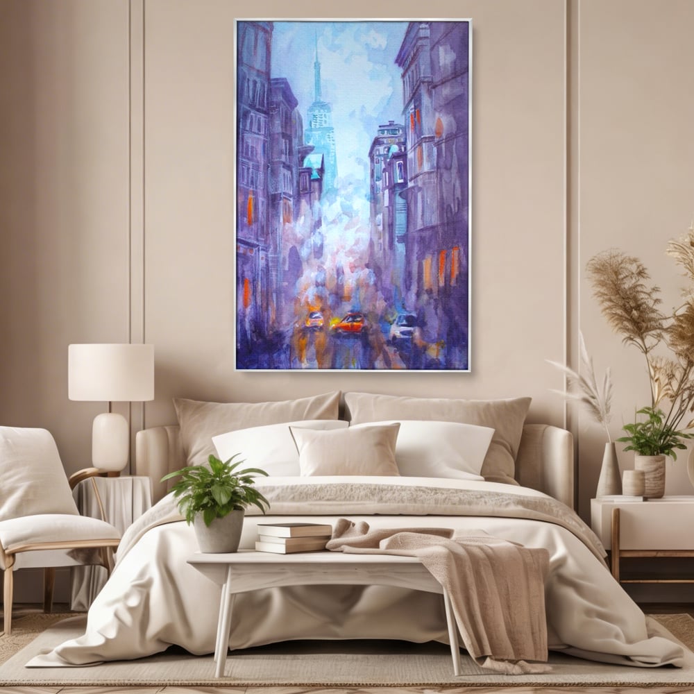 Tablou Canvas Premium LuxCanva® A1364, Orange Car , Living, Masina, Portocaliu, Oras, Dormitor, Culori Vibrante