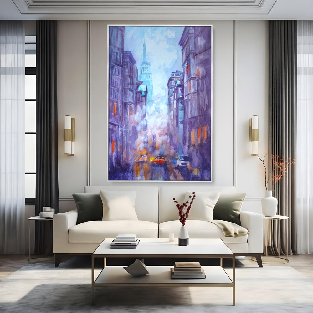 Tablou Canvas Premium LuxCanva® A1364, Orange Car , Living, Masina, Portocaliu, Oras, Dormitor, Culori Vibrante