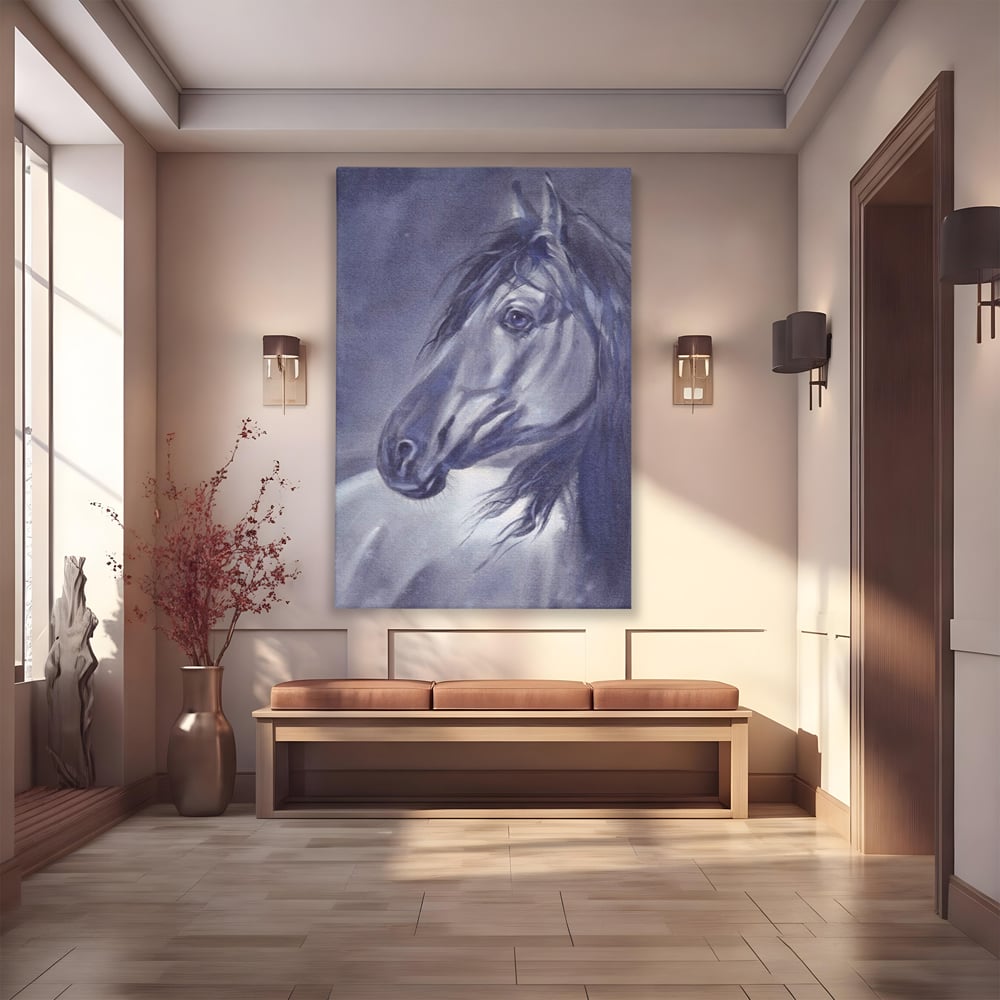Tablou Canvas Premium LuxCanva® A1365, Calul Gri , Living, Animal, Portret, Mamifer, Dormitor, Culori Vibrante