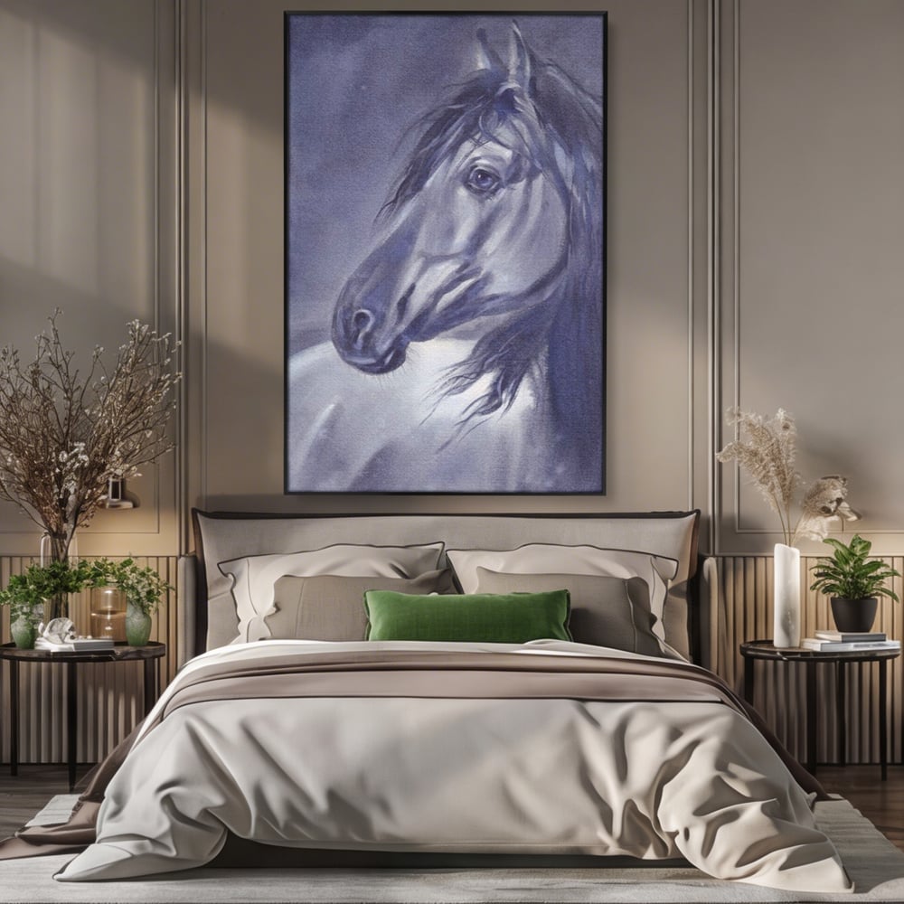 Tablou Canvas Premium LuxCanva® A1365, Calul Gri , Living, Animal, Portret, Mamifer, Dormitor, Culori Vibrante