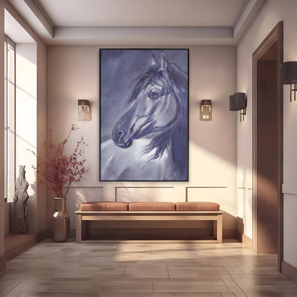 Tablou Canvas Premium LuxCanva® A1365, Calul Gri , Living, Animal, Portret, Mamifer, Dormitor, Culori Vibrante