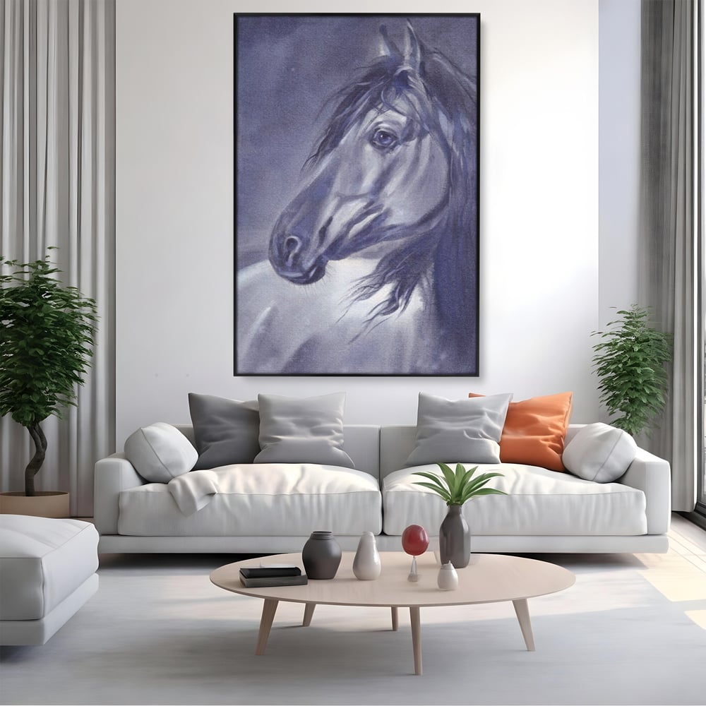 Tablou Canvas Premium LuxCanva® A1365, Calul Gri , Living, Animal, Portret, Mamifer, Dormitor, Culori Vibrante