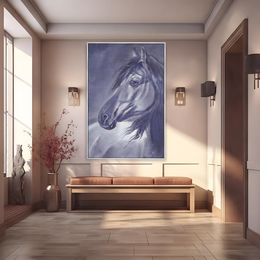 Tablou Canvas Premium LuxCanva® A1365, Calul Gri , Living, Animal, Portret, Mamifer, Dormitor, Culori Vibrante