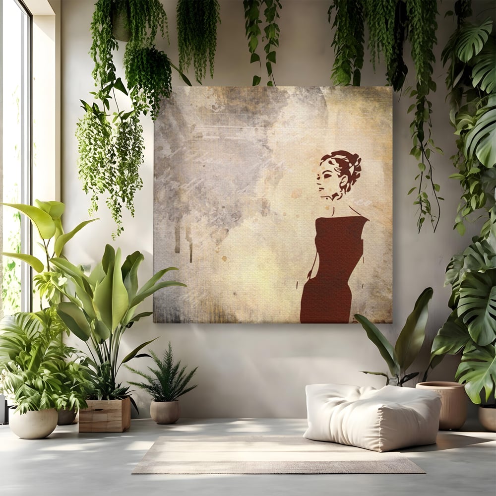 Tablou Canvas Premium LuxCanva® A1373, Lady In Black ,  Dormitor, Femeie, Senzualitate, Rochie Neagra, Dressing, Culori Vibrante