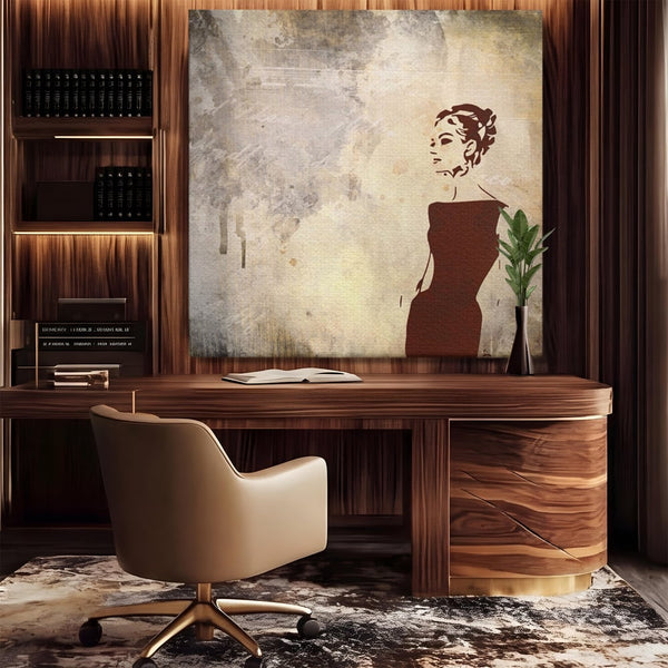 Tablou Canvas Premium LuxCanva® A1373, Lady In Black ,  Dormitor, Femeie, Senzualitate, Rochie Neagra, Dressing, Culori Vibrante