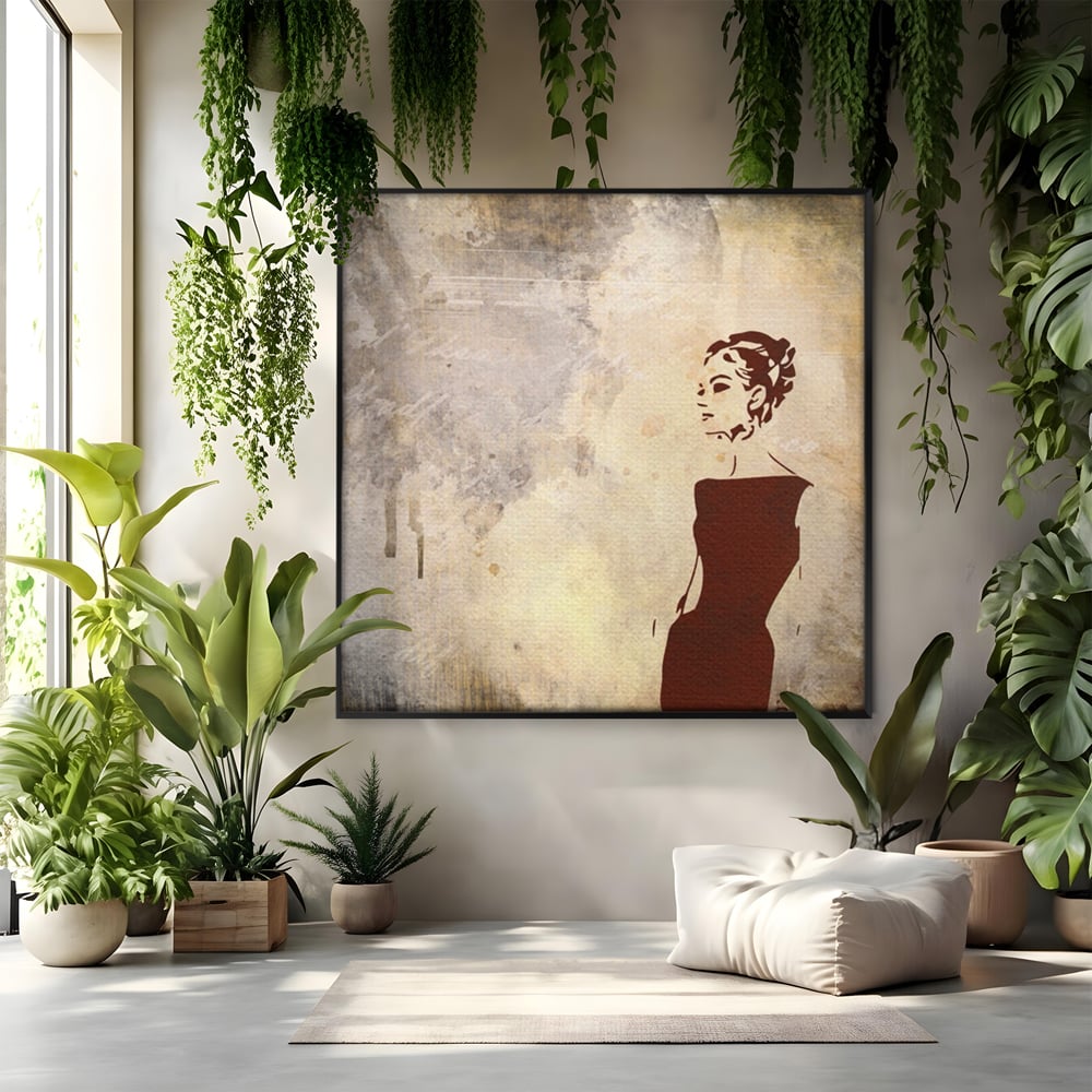 Tablou Canvas Premium LuxCanva® A1373, Lady In Black ,  Dormitor, Femeie, Senzualitate, Rochie Neagra, Dressing, Culori Vibrante