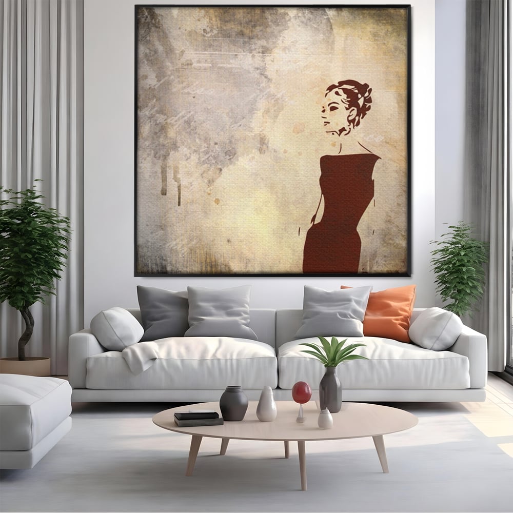 Tablou Canvas Premium LuxCanva® A1373, Lady In Black ,  Dormitor, Femeie, Senzualitate, Rochie Neagra, Dressing, Culori Vibrante