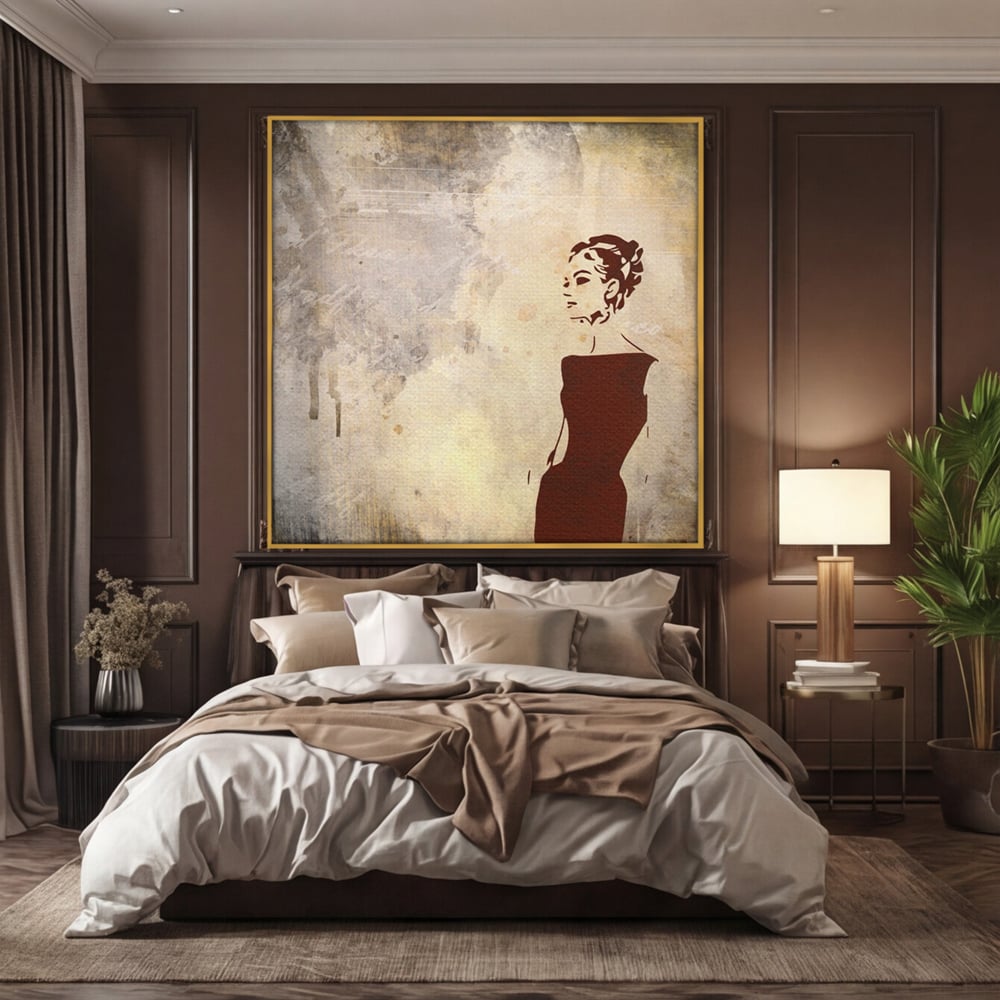 Tablou Canvas Premium LuxCanva® A1373, Lady In Black ,  Dormitor, Femeie, Senzualitate, Rochie Neagra, Dressing, Culori Vibrante