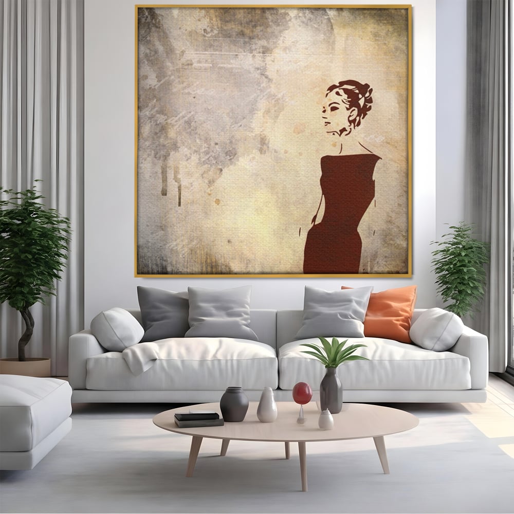 Tablou Canvas Premium LuxCanva® A1373, Lady In Black ,  Dormitor, Femeie, Senzualitate, Rochie Neagra, Dressing, Culori Vibrante