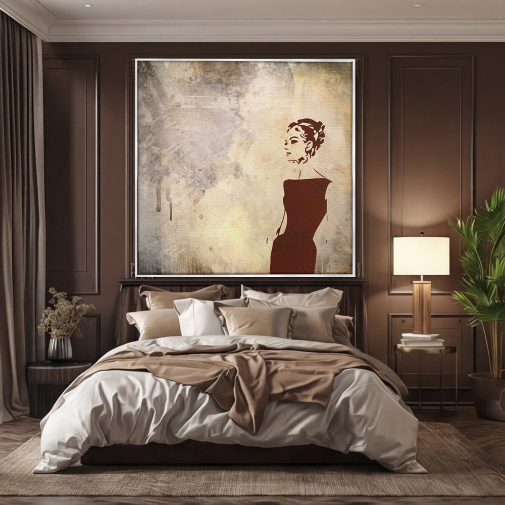 Tablou Canvas Premium LuxCanva® A1373, Lady In Black ,  Dormitor, Femeie, Senzualitate, Rochie Neagra, Dressing, Culori Vibrante