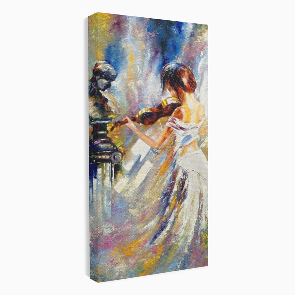 Tablou Canvas Premium LuxCanva® A1374, Fata Cu Vioara , Dormitor, Femeie, Instrument, Muzica, Statuie, Dressing, Culori Vibrante
