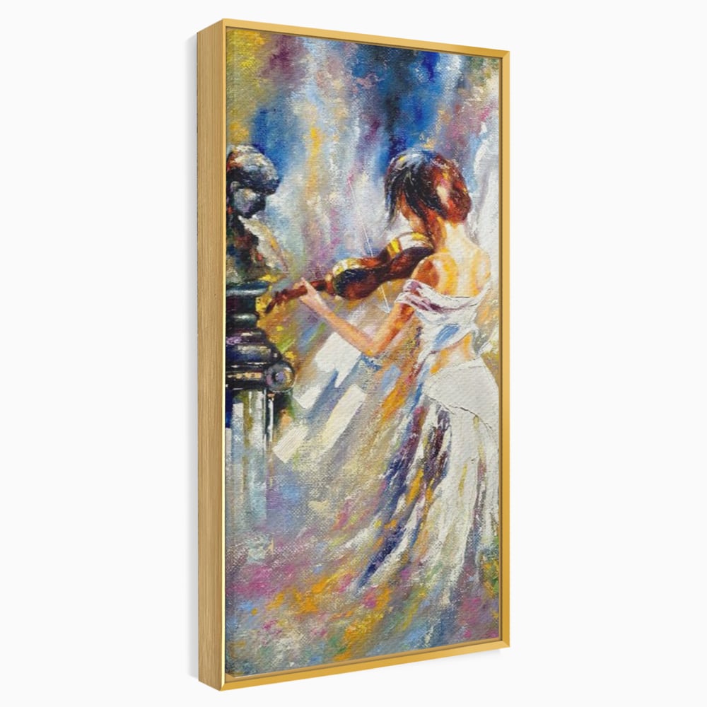 Tablou Canvas Premium LuxCanva® A1374, Fata Cu Vioara , Dormitor, Femeie, Instrument, Muzica, Statuie, Dressing, Culori Vibrante