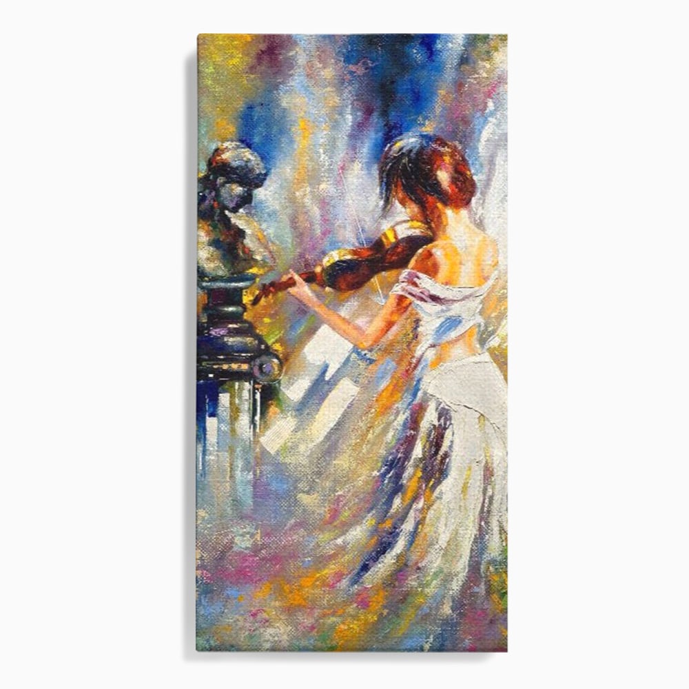 Tablou Canvas Premium LuxCanva® A1374, Fata Cu Vioara , Dormitor, Femeie, Instrument, Muzica, Statuie, Dressing, Culori Vibrante