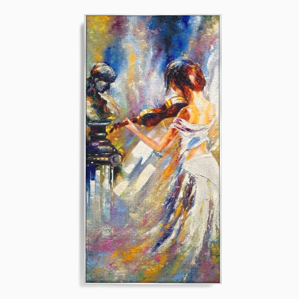 Tablou Canvas Premium LuxCanva® A1374, Fata Cu Vioara , Dormitor, Femeie, Instrument, Muzica, Statuie, Dressing, Culori Vibrante