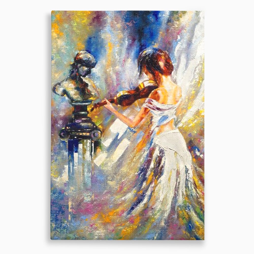 Tablou Canvas Premium LuxCanva® A1374, Fata Cu Vioara , Dormitor, Femeie, Instrument, Muzica, Statuie, Dressing, Culori Vibrante