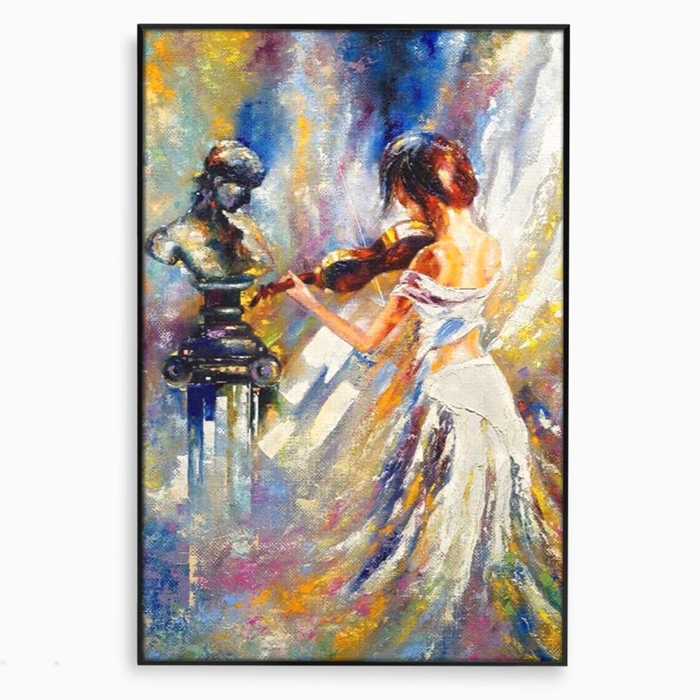 Tablou Canvas Premium LuxCanva® A1374, Fata Cu Vioara , Dormitor, Femeie, Instrument, Muzica, Statuie, Dressing, Culori Vibrante
