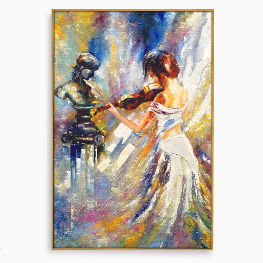 Tablou Canvas Premium LuxCanva® A1374, Fata Cu Vioara , Dormitor, Femeie, Instrument, Muzica, Statuie, Dressing, Culori Vibrante