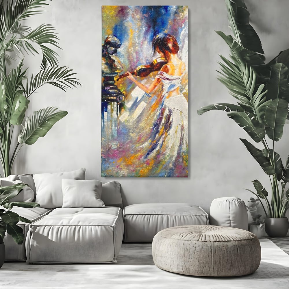 Tablou Canvas Premium LuxCanva® A1374, Fata Cu Vioara , Dormitor, Femeie, Instrument, Muzica, Statuie, Dressing, Culori Vibrante