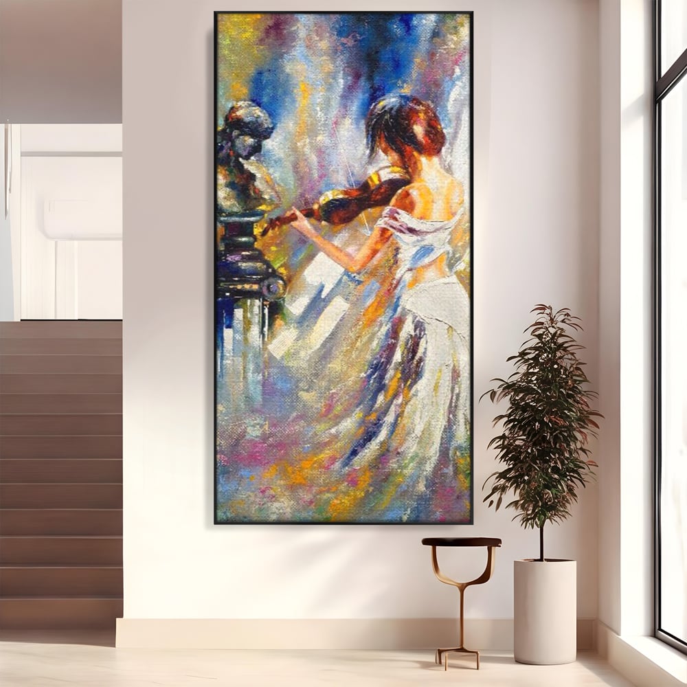 Tablou Canvas Premium LuxCanva® A1374, Fata Cu Vioara , Dormitor, Femeie, Instrument, Muzica, Statuie, Dressing, Culori Vibrante