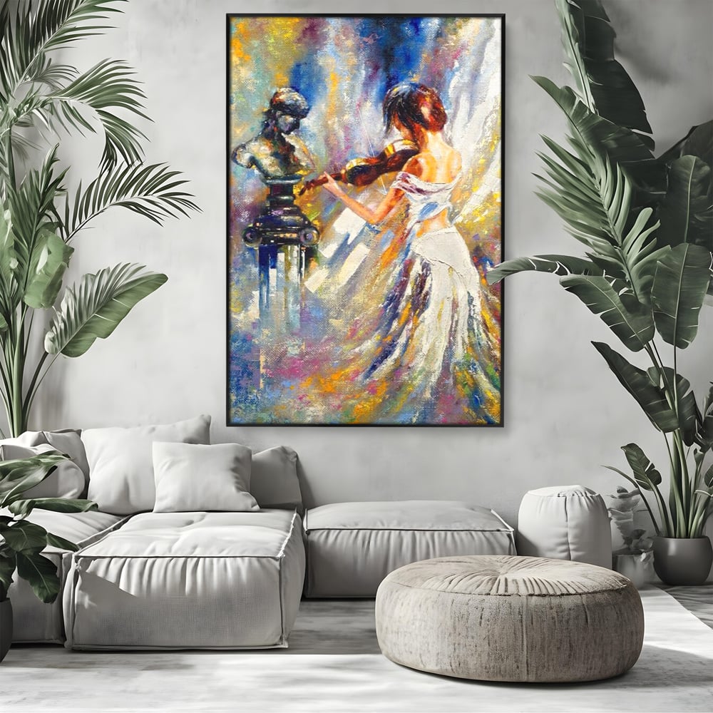 Tablou Canvas Premium LuxCanva® A1374, Fata Cu Vioara , Dormitor, Femeie, Instrument, Muzica, Statuie, Dressing, Culori Vibrante