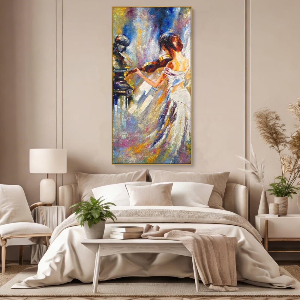 Tablou Canvas Premium LuxCanva® A1374, Fata Cu Vioara , Dormitor, Femeie, Instrument, Muzica, Statuie, Dressing, Culori Vibrante