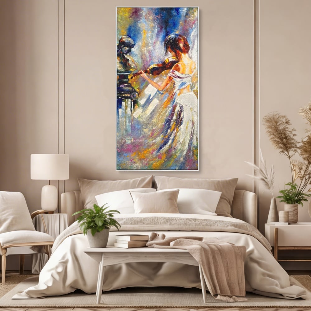 Tablou Canvas Premium LuxCanva® A1374, Fata Cu Vioara , Dormitor, Femeie, Instrument, Muzica, Statuie, Dressing, Culori Vibrante