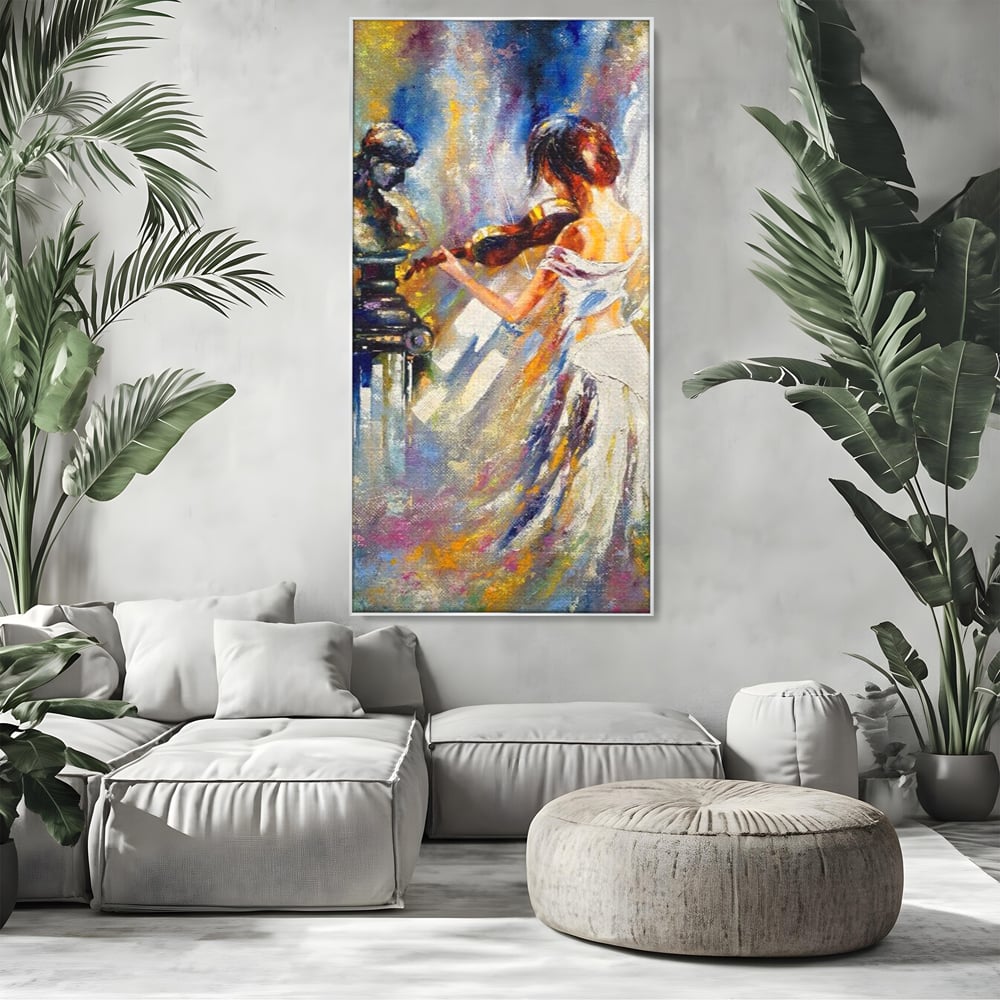 Tablou Canvas Premium LuxCanva® A1374, Fata Cu Vioara , Dormitor, Femeie, Instrument, Muzica, Statuie, Dressing, Culori Vibrante