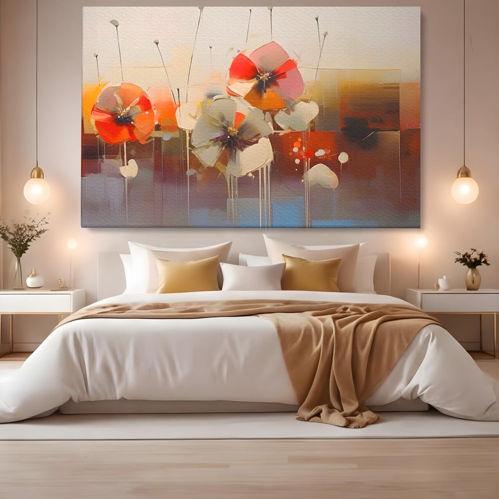 Leinwandbilder Premium LuxCanva® A1376, Gemalte Blumen , Schlafzimmer, Blumen, Gemälde, Natur, Dekorativ, Wohnen, Wohnzimmer, Lebendige Farben