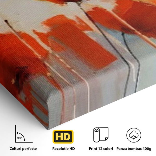 Tablou Canvas Premium LuxCanva® A1377, Red Flowers , Dormitor, Maci, Pictura, Flori, Decorativ, Living, Culori Vibrante