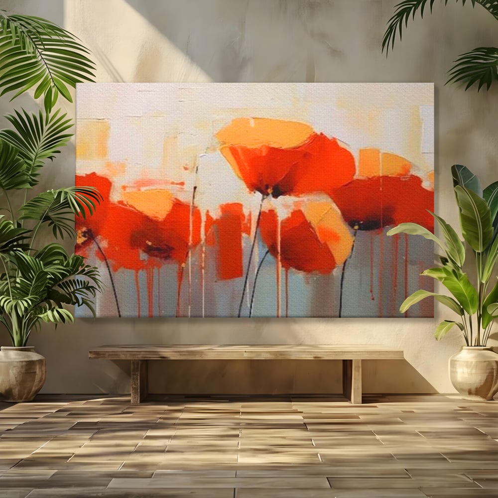 Tablou Canvas Premium LuxCanva® A1377, Red Flowers , Dormitor, Maci, Pictura, Flori, Decorativ, Living, Culori Vibrante