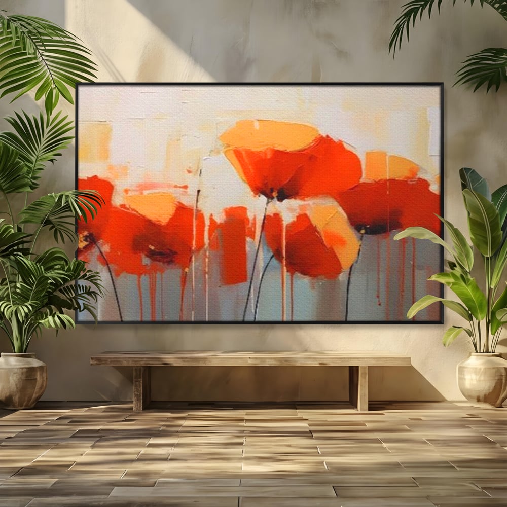 Tablou Canvas Premium LuxCanva® A1377, Red Flowers , Dormitor, Maci, Pictura, Flori, Decorativ, Living, Culori Vibrante