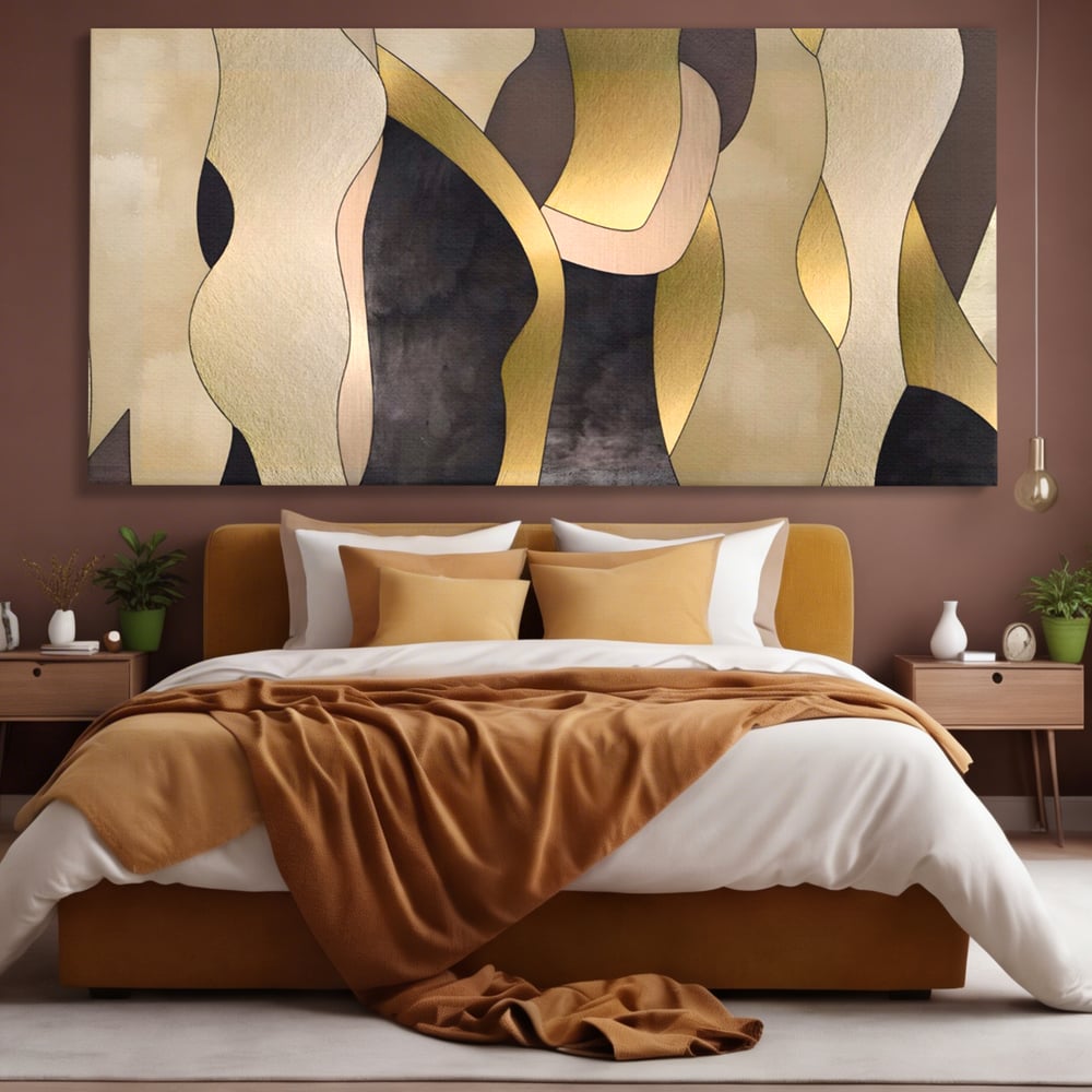 Tablou Canvas Premium LuxCanva® A1378, Siluete , Dormitor, Abstract, Auriu, Decorativ, Living, Culori Vibrante