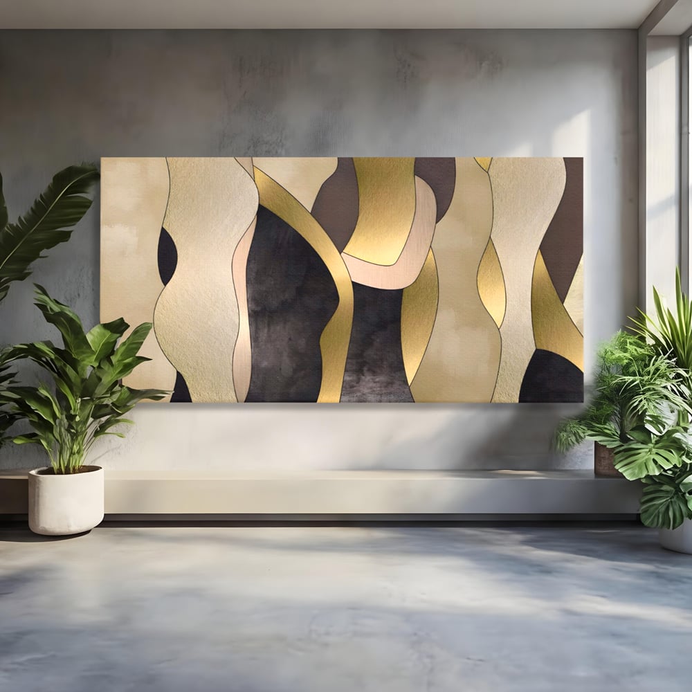 Tablou Canvas Premium LuxCanva® A1378, Siluete , Dormitor, Abstract, Auriu, Decorativ, Living, Culori Vibrante