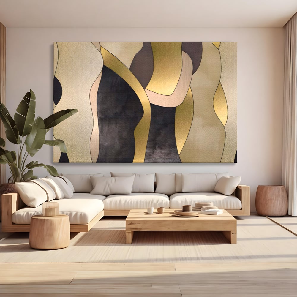 Tablou Canvas Premium LuxCanva® A1378, Siluete , Dormitor, Abstract, Auriu, Decorativ, Living, Culori Vibrante
