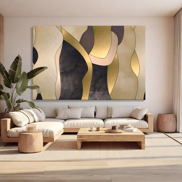 Tablou Canvas Premium LuxCanva® A1378, Siluete , Dormitor, Abstract, Auriu, Decorativ, Living, Culori Vibrante